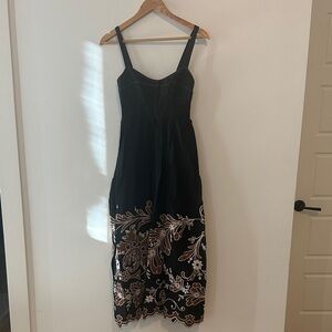 Anthropologie Black Dress with White and Brown Embroidery